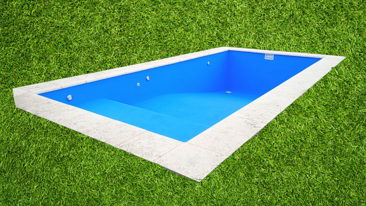 Piscina de 6x3 metros con solarium y luces LED